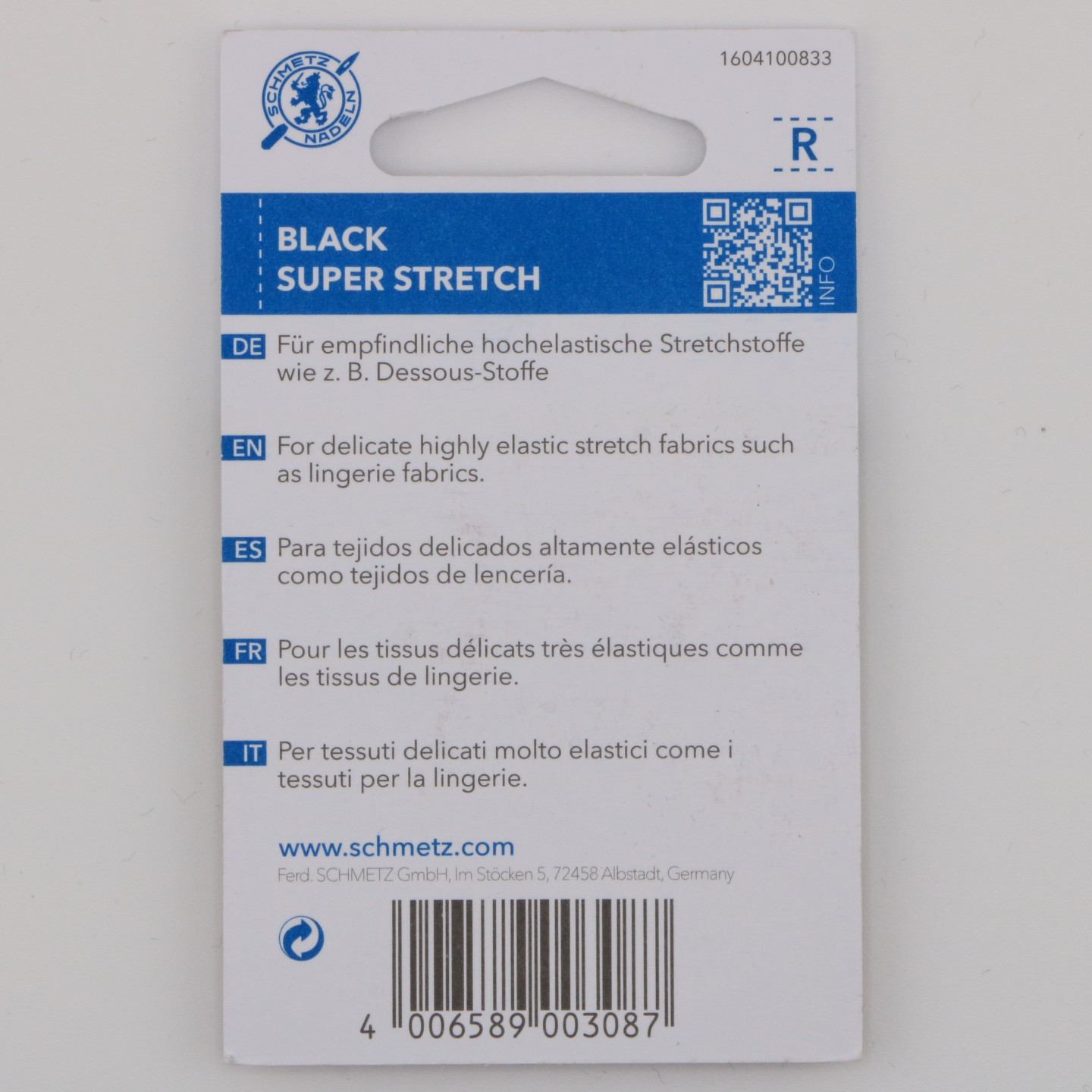 Aiguille Super Stretch Black NM 75 130/705 HAx1 SP SU pour tissus stretch techniques