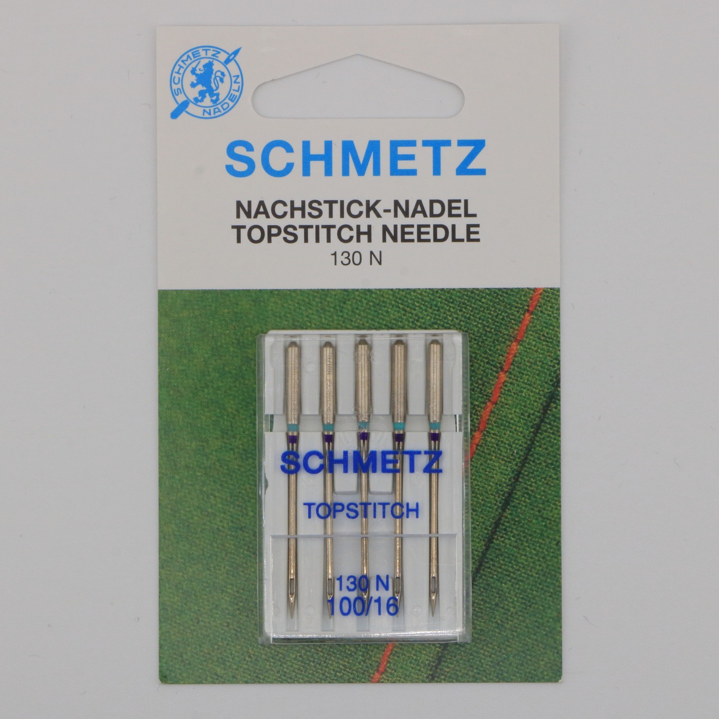 Aiguille Topstitch NM 100  130/705 H N pour fils d&eacute;coratifs &eacute;pais et coutures visibles sur tissus denses