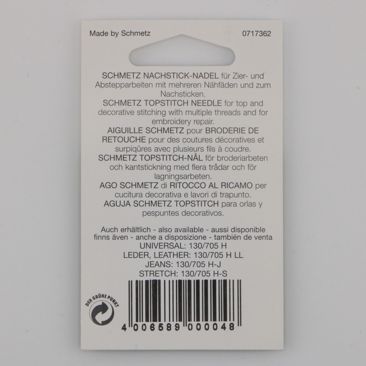 Aiguille Topstitch NM 100  130/705 H N pour fils d&eacute;coratifs &eacute;pais et coutures visibles sur tissus denses