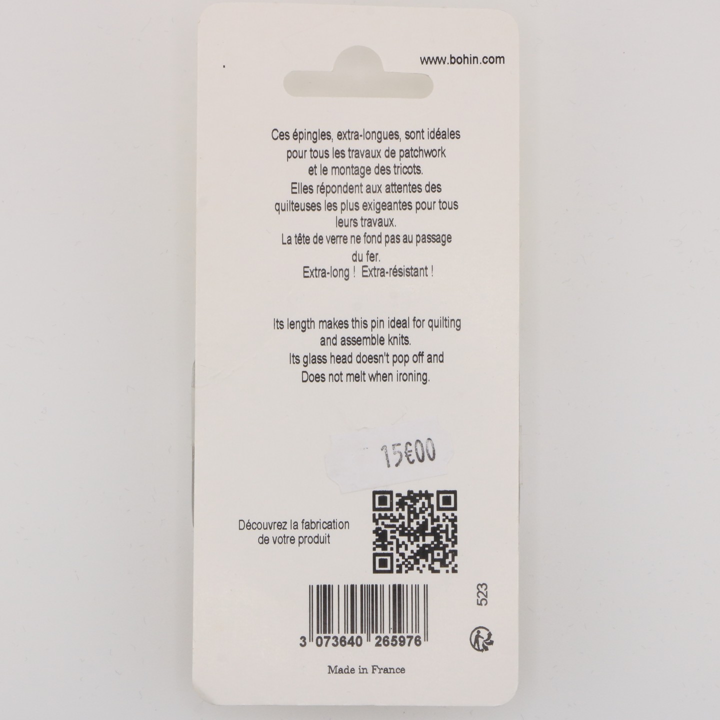 &Eacute;pingles &agrave; quilter extra-longues 48 mm 100 pi&egrave;ces